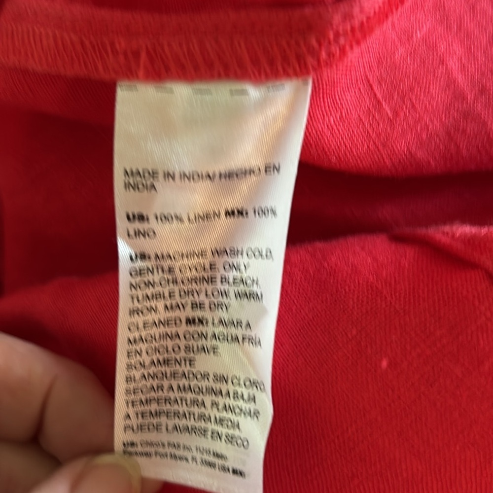 Chicos 100% Linen Roll Tab Dolman Midi Dress Sz 00/2 Oversized Watermelon Punch - Picture 7 of 8